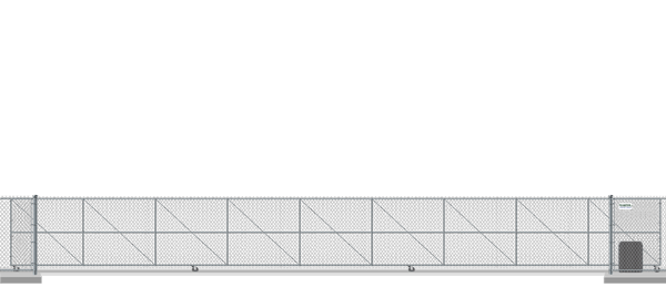 Automated chain link V-Track gate in closed position