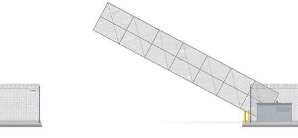 Automated chain link Vertical Pivot gate in open position