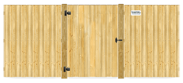 Wood gate in closed position